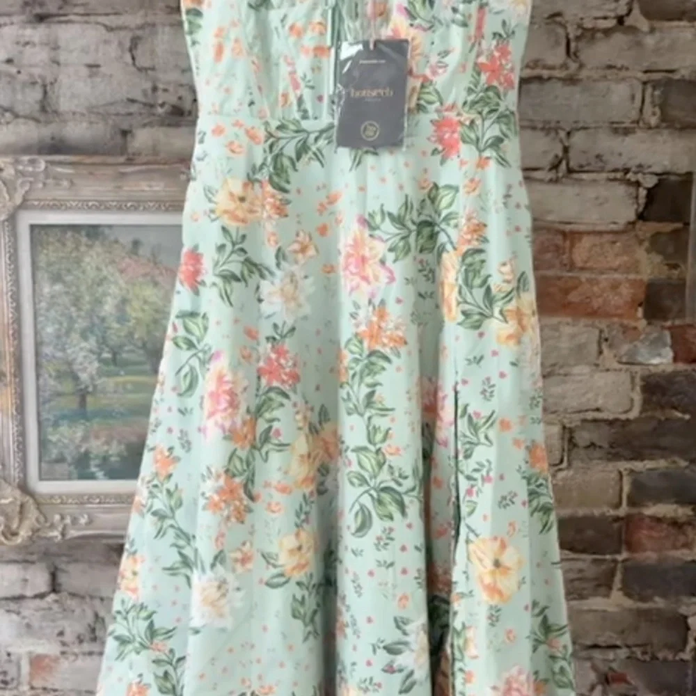 HOUSE OF CB SABRINA Midi Dress -  LIGHT JADE PRINT BUSTIER SUNDRESS -PLUS CUP - Picture 5 of 7